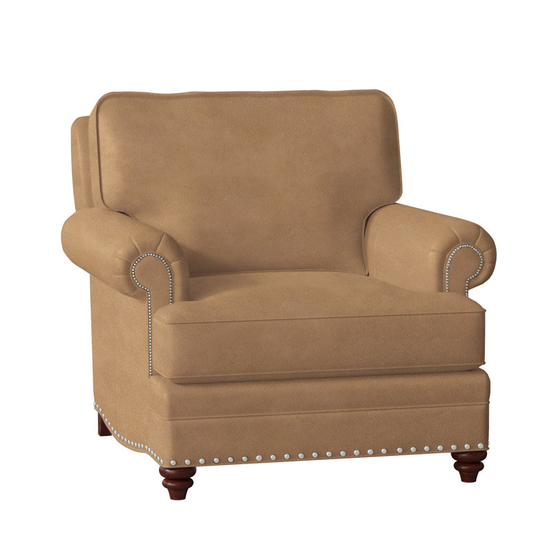 Carrado Leather Armchair, Pewter, Mahogany, Aline Fumo Genuine Leather