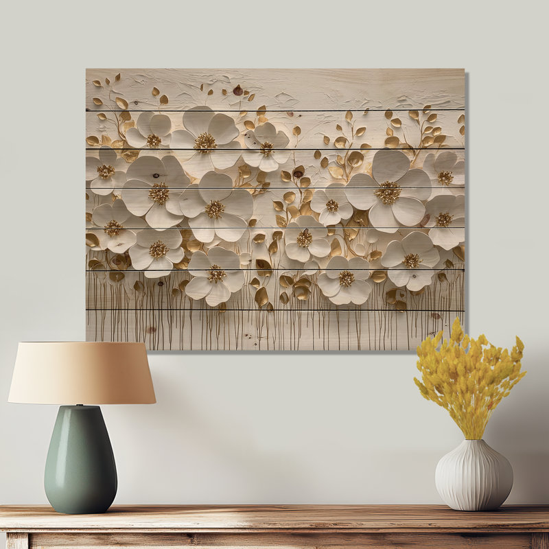 Fleur de crème pure, art mural II, sur bois de pin naturel, H 30 po x l 40 po x P 0,78 po