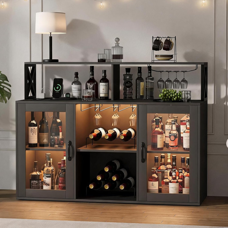 Wine Bottle & Glass Rack Black, UK standard black