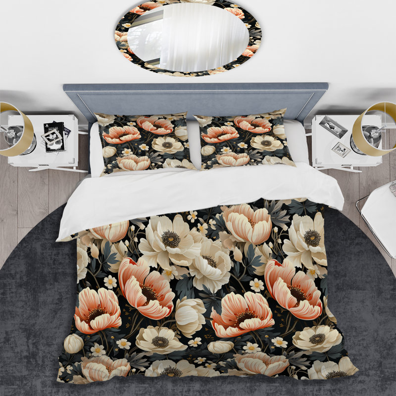 Ensemble de housse de couette Vintage Classic Peach Floral Paradise, Housse de couette pour très grand lit et 2 très