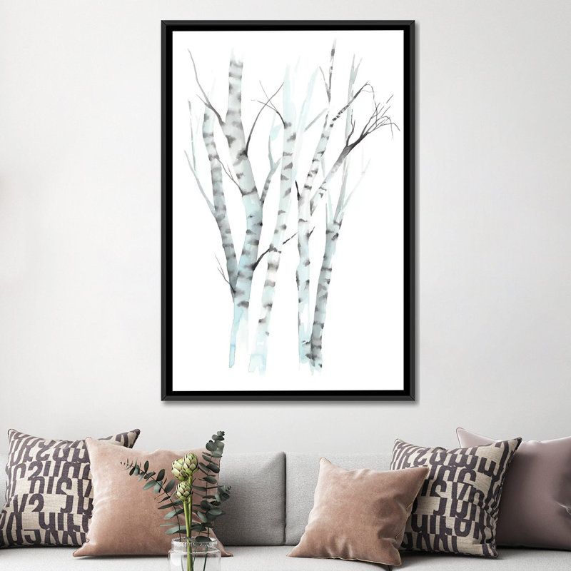 « aquarelle birches ii », impression sur toile, H 26 po x l 18 po x P 1,5 po, Toile avec cadre noir, Non mat