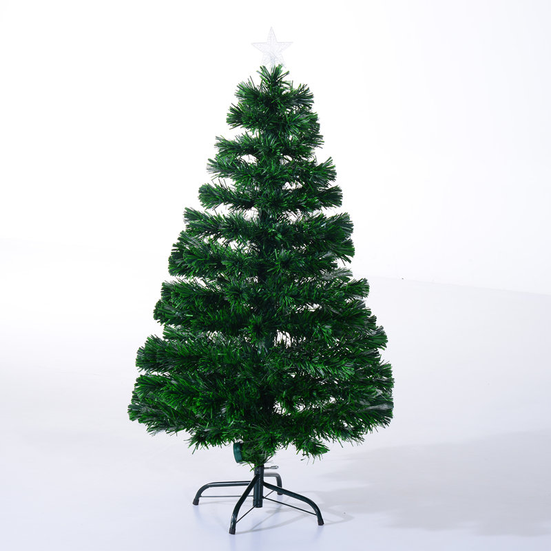 Xmas Pre-Lit Green Pine Artificial Christmas Tree with Multi-Coloured Lights and Stand, 4' H