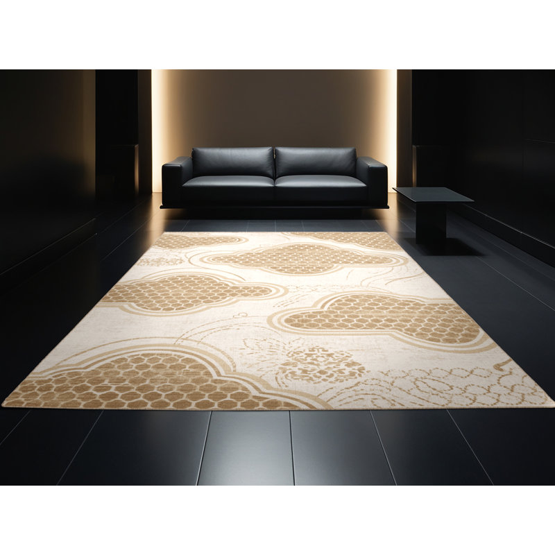 Tapis marocain beige d'inspiration mondiale lavable à la machine - reliure beige, Carré 3 pi