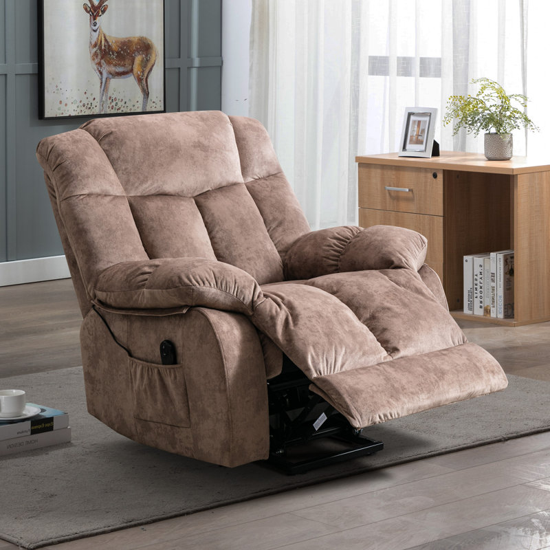 Nekizia 36.6" Wide Modern Soft Microsuede Power Lift Assist Recliner with Remote Control, Light Brown Microfiber/Microsuede