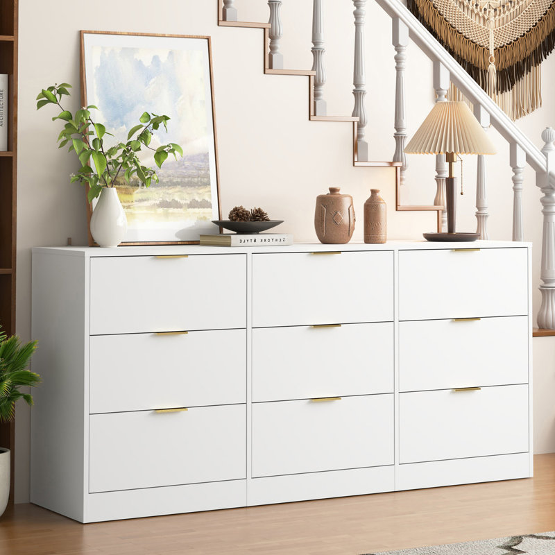 Commode 9 tiroirs 63 po pour chambre, Blanc