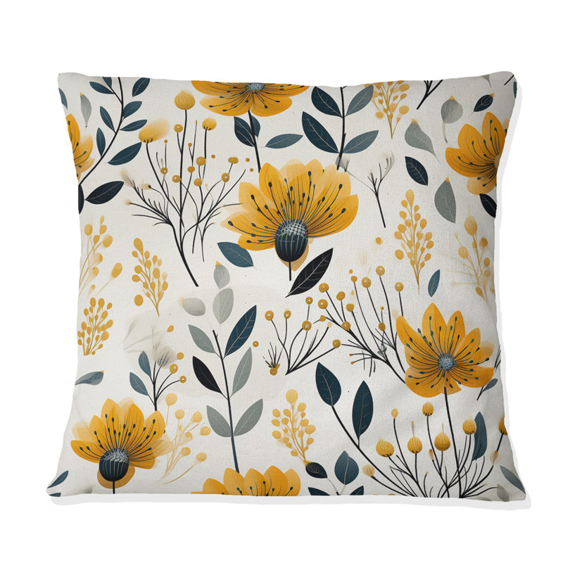 Motif floral scandinave à motif floral - Coussin décoratif imprimé floral, H 16 po x l 16 po