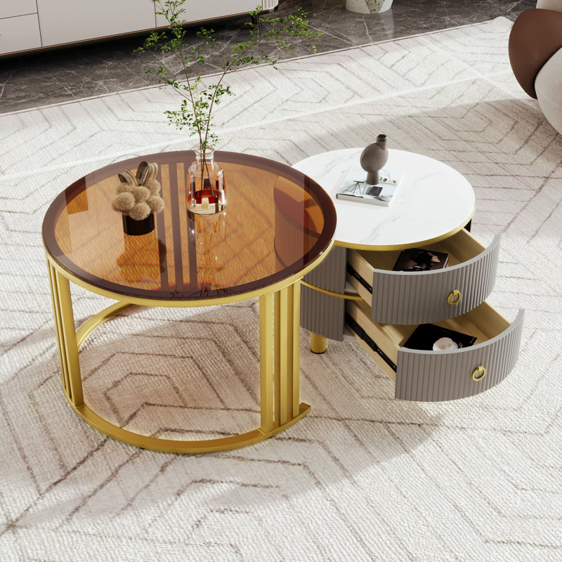 Aveanna Coffee Table with Storage, Grey, Brown/White Marble