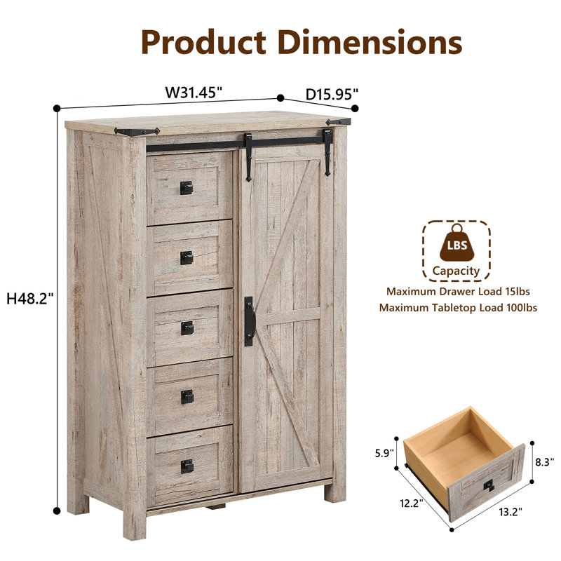Commode 5 tiroirs Farmhouse, Couleur claire