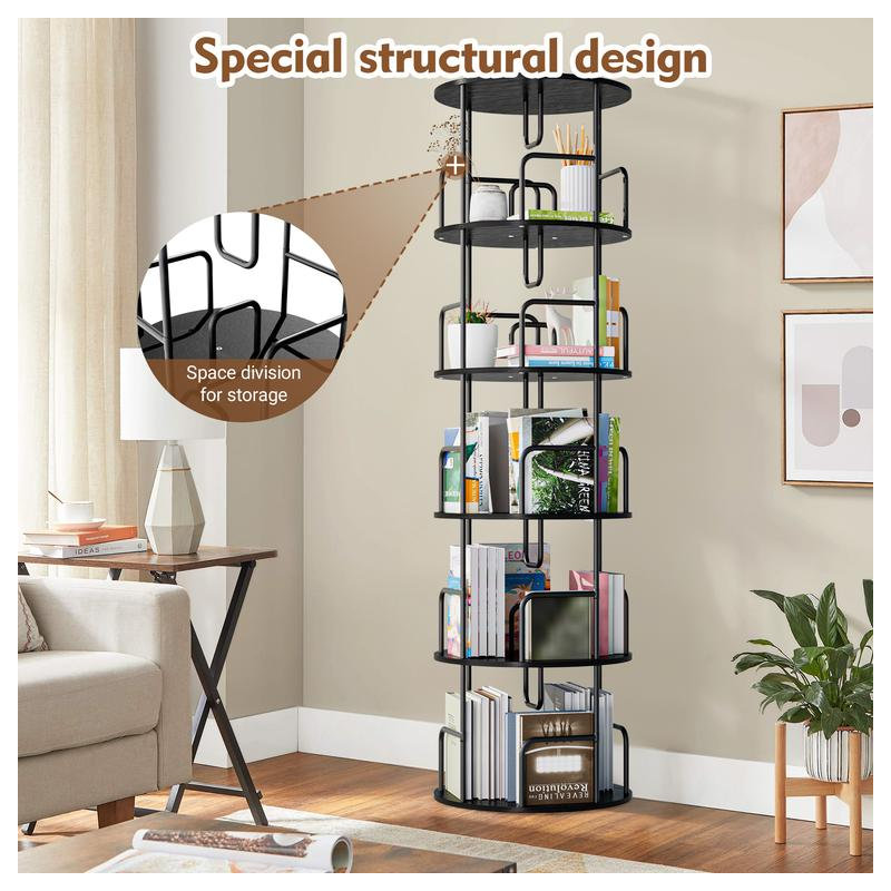 Rotating Bookshelf Tower 5 Tier, Spinning Bookcase, Revolving 360 Book Shelf Narrow Tall Bookcase, Vertical Turning Round storage Bookshelf, Book Shelf Organizer for Bedroom, Living Room, Black
