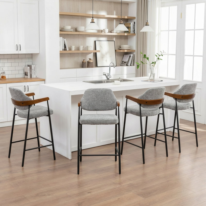 Tabouret de comptoir rembourré avec accoudoirs Devane, Gris