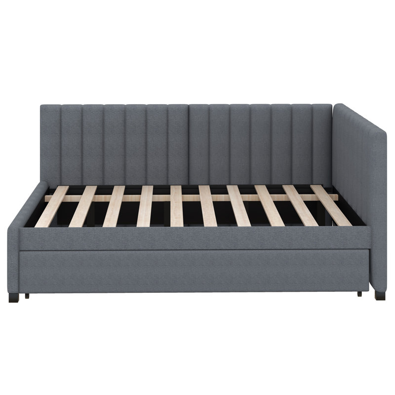 Full Size Upholstered Daybed With Trundle, Gray