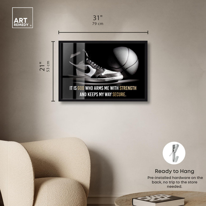 «Sneaker and Ball Faith Shadowbox», reproduction d'art par Art Remedy, H 21 po x l 31 po, Noir