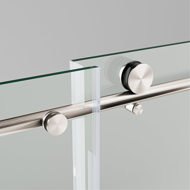 Porte de douche coulissante pour salle de bain, l 56 à 60 po x H 76 po, verre trempé épais de 5/16 po et 8 mm d'épaisseur, nickel brossé, imperméable, mécanisme silencieux pour salle de bain silencieuse