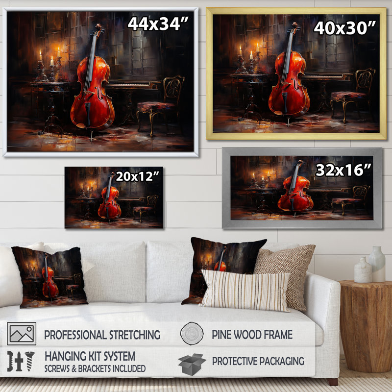 Cello Charisma - bourgogne foncé I - musique, décoration murale, Toile tendue, H 12 po x l 20 po x P 1 po