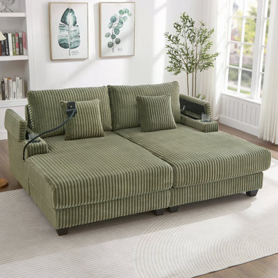 Modern Chaise Sofa 75.5" Chaise Lounge Sofa Loveseat Sofa Sleeper Sofa With Adjustable Backrest, Cup Holders , Phone Holder And Storage Compartments For Living Room