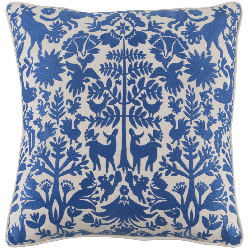 Kanosh Embroidered Cotton Pillow Cover, Aqua, 18" x 18"