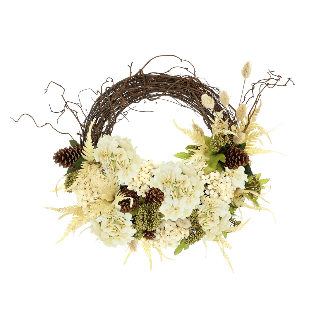 Carytown 18" Grapevine Wreath with Hydrangeas, Queen Anne's Lace and Ferns Primrue Wreath 