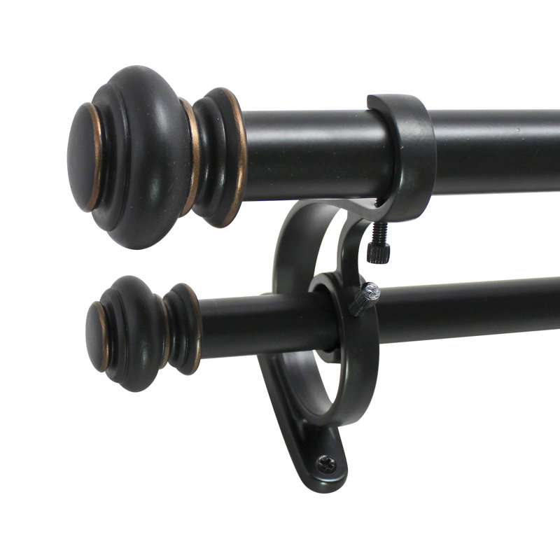 Tringle à rideaux double réglable en métal Cherryl, Bronze antique, 72 à 144 po de largeur