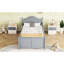 Lit simple gris pour petit, plateforme en bois avec tête de lit et rails de protection, sommeil sécuritaire à profil bas, espace de rangement sous le lit-1931870585