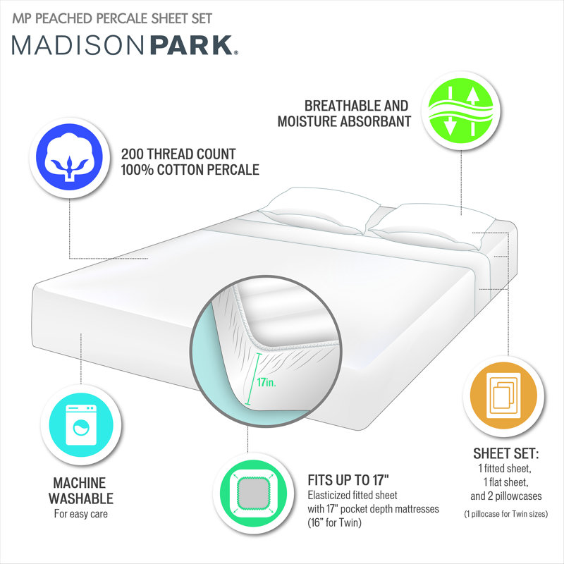 Teal California King Cotton Percale Sheet Set