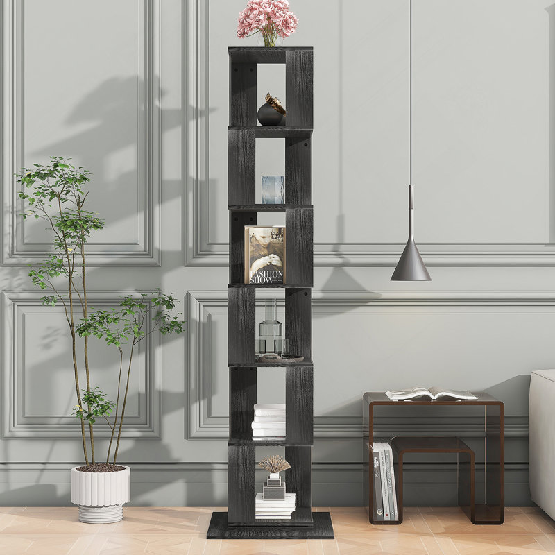 6-Tier Rotating Bookshelf, Floor Rack With Acrylic Plate And Anti-Toppling Base, (6 Shelves) 74.8"H x 19.68"W x 19.68"D