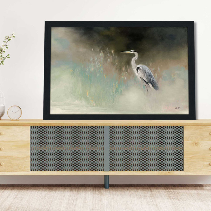 Aigrette pacifique sarcelle - peinture, L 27,5 po x H 21,5 po, Cadre noir