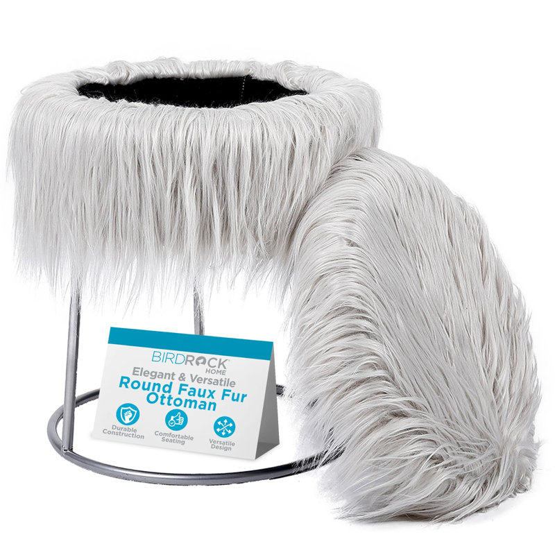 Repose-pieds avec rangement en fausse fourrure 13,8 po BirdRock Home, Fausse fourrure grise, Doré