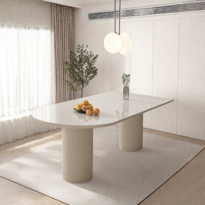 Matte Stone Dining Table with Roman Column Legs