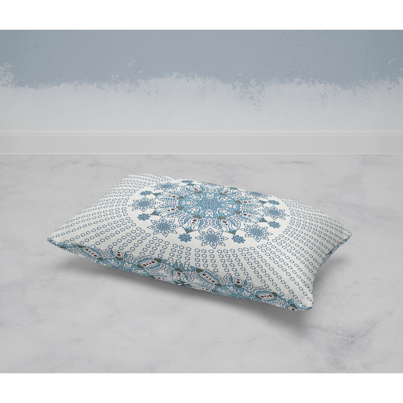 Carnation Circle  Rectangular Throw Pillow, Blue/White
