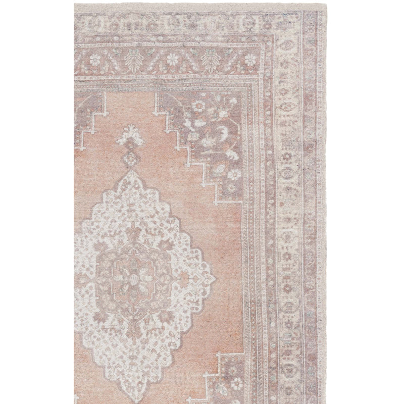 Ashbie Vintage Hand Tufted Pet Yarn/Cotton Oriental Rug in Ivory/Light Rust, Rectangle 5' x 8'