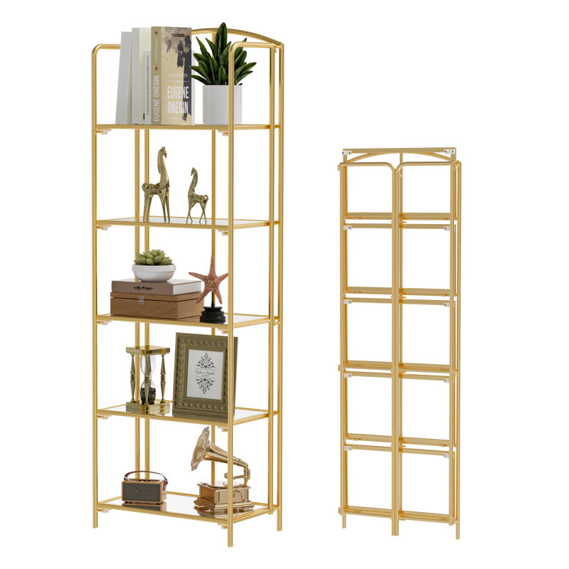 Sylvius Bookcase, (5 Shelves) 65.7" H x 22.91" W x 12.87" D, Gold