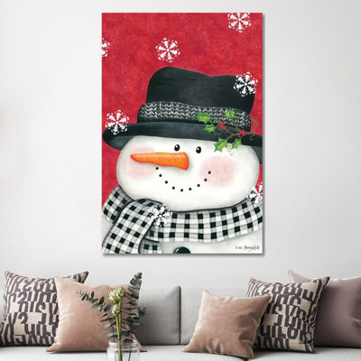 «Holly and Black Plaid Snowman» par Lisa Kennedy - peinture sur toile tendue
