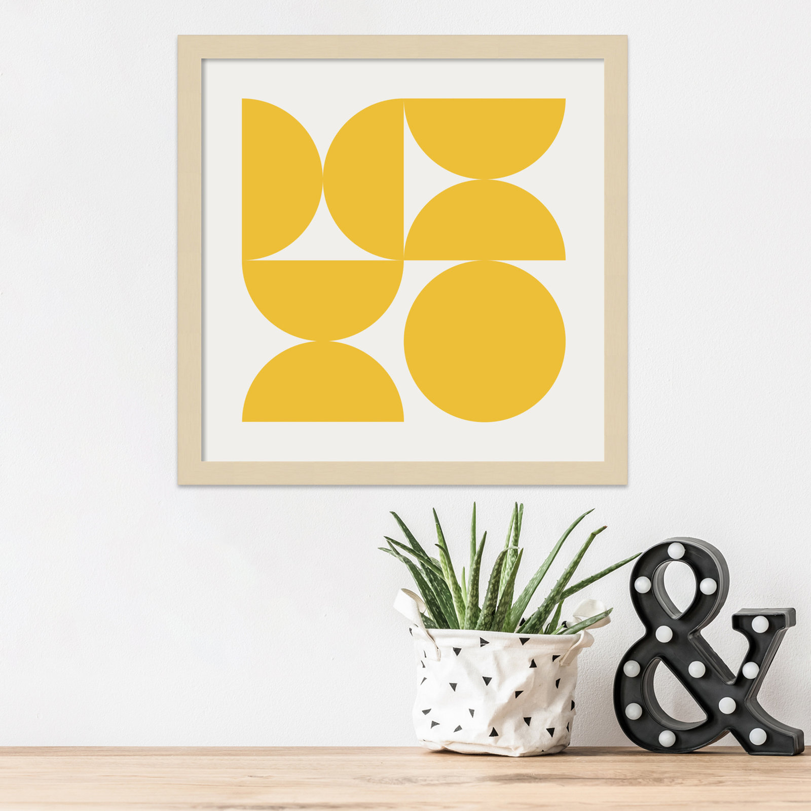Bold Vintage Geometric Sunshine Yellow by The Creative Bunch Studio Framed Art Print, Brown, 17" H x 17" W x 1" D