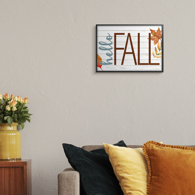 Feuillage d'automne Hello Planked Look Hello, Giclée encadrée noir minuit, H 11 po x l 14 po
