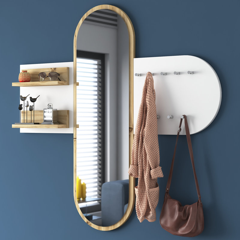 Support de couloir moderne avec cintre polyvalent, 49,2 po x 47,2 po x 4,7 po | Panneau de particules 100% mélamine de qualité E1, épaisseur: 0,7 pouce | Nombreuses tablettes, fixation murale, rangement supplémentaire | Conception élégante et foncti