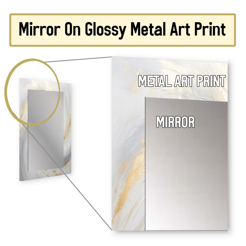 Gold And White Soft Wave Vortex II - Abstract Spirals Large Wall Mirror, Beige Decorative Mirror, Printed Metal Art