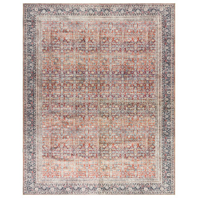  adamstown Emporia Fardad Machine Washable Traditional Border Indoor Area Rug, Brown Rust Cream Non-Slip Chenille – Living Room & Bedroom, 5x7