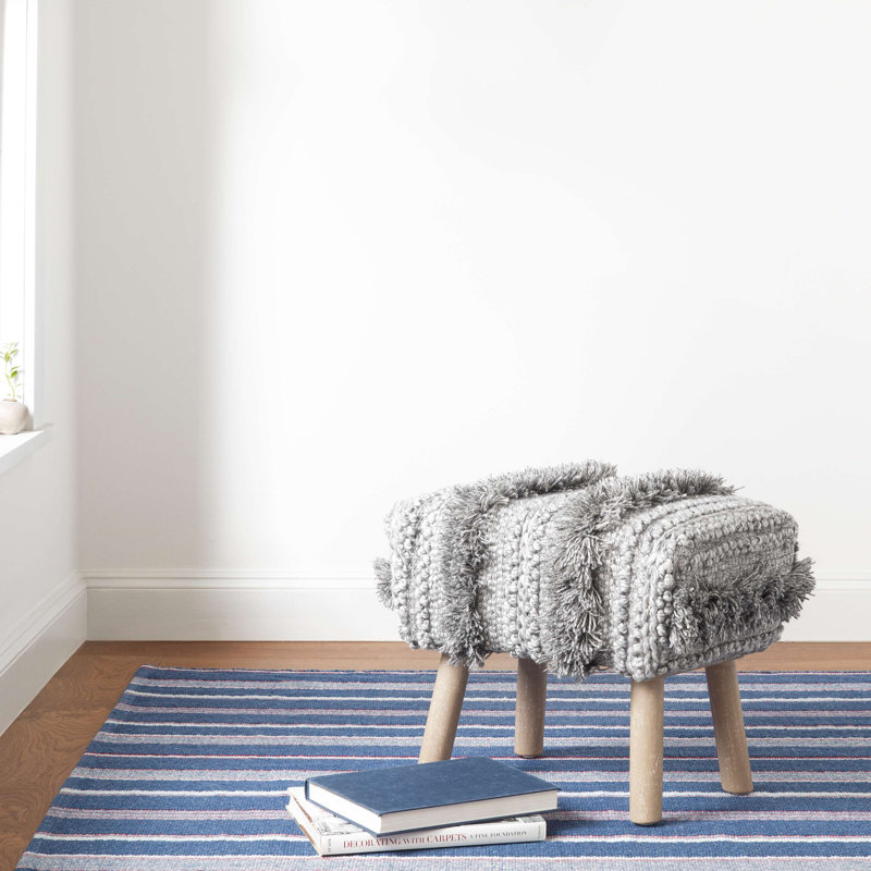 Camden Stripe Denim Handwoven Cotton Rug, Rectangle 8' x 10'
