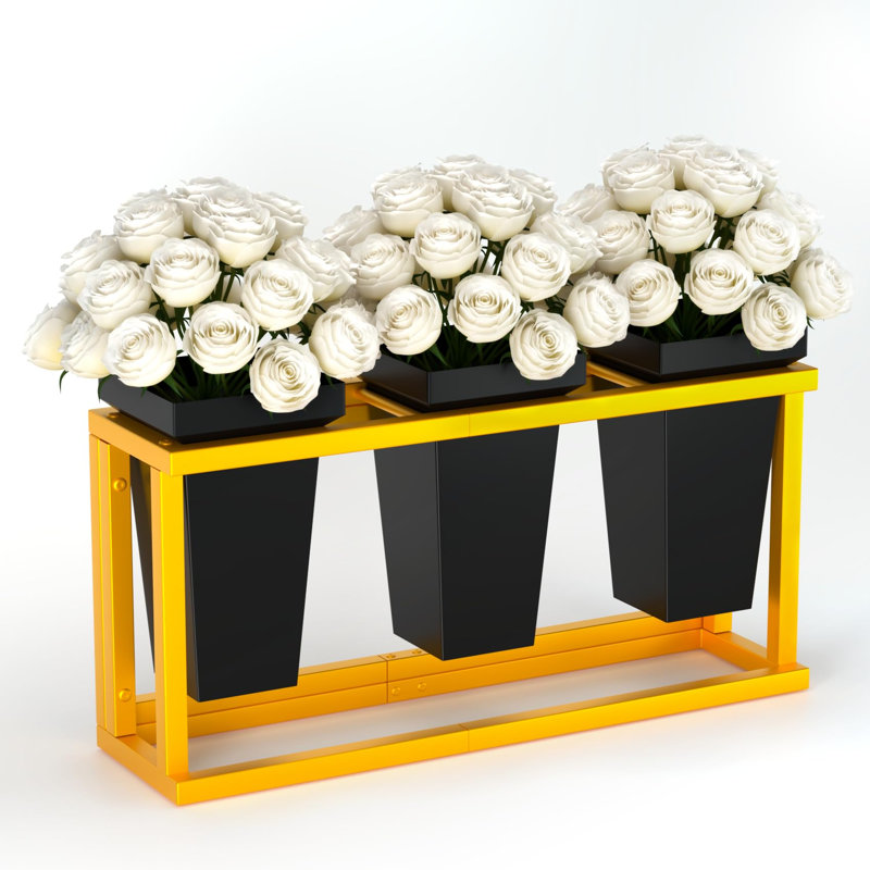 Présentoir à fleurs - Présentoir à plantes en métal avec 3 seaux à fleurs, support à fleurs mobile pour chariot à fleurs intérieur, extérieur, jardin, salon, fleuriste (seaux noirs)