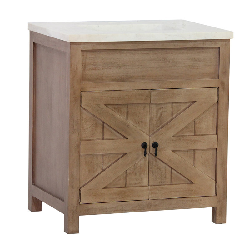 Meuble-lavabo de porte de grange de 30 po de largeur en brun neutre, 30"