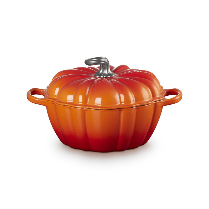 Le Creuset Cast Iron Signature Pumpkin Casserole, Volcanic, stainless steel knob