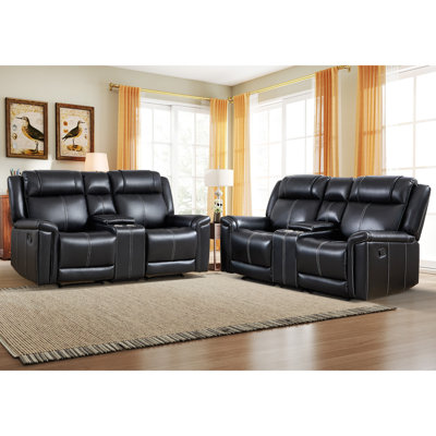 Causeuse inclinable manuelle en similicuir de 75 po de largeur avec console centrale et porte-gobelets (ensemble de 2)