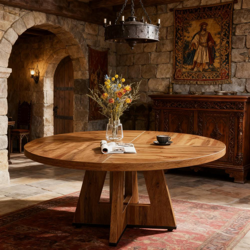 47 Inch Wood Dining Table Round Dining Table (Just 1pcs Dining Table), Walnut