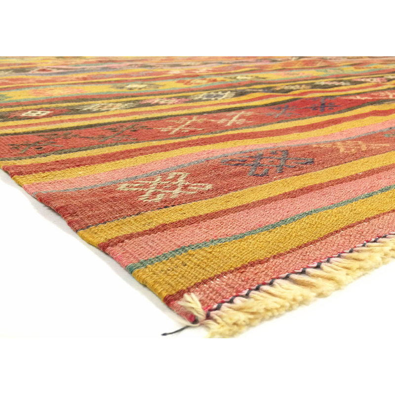 Tapis unique en laine noué à la main de style années 1960 de 5 pi x 6 pi 11 po jaune / orange / saumon