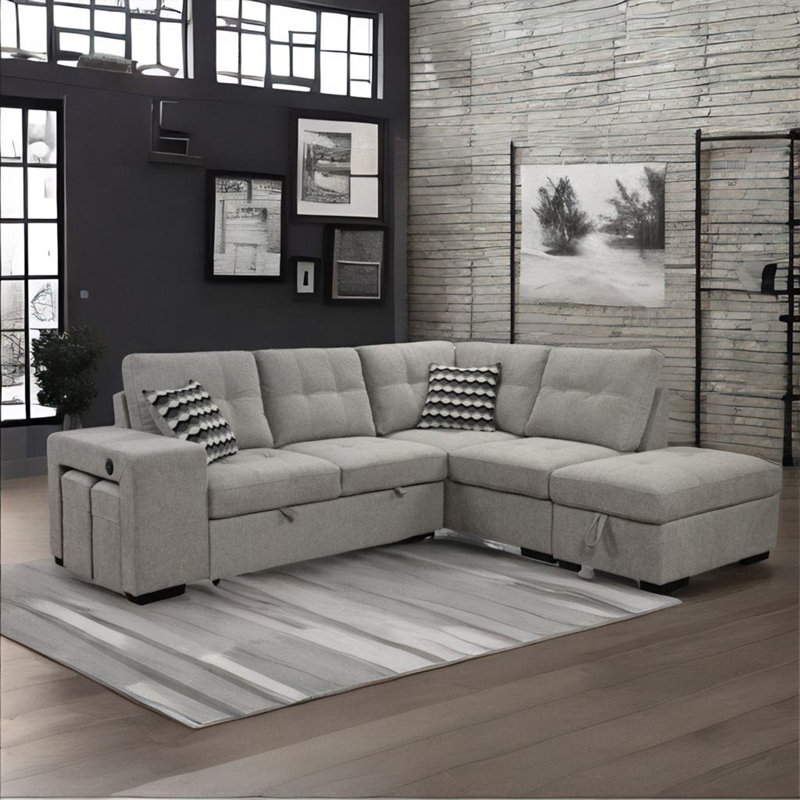Canapé-lit modulaire escamotable, Sergé de polyester gris