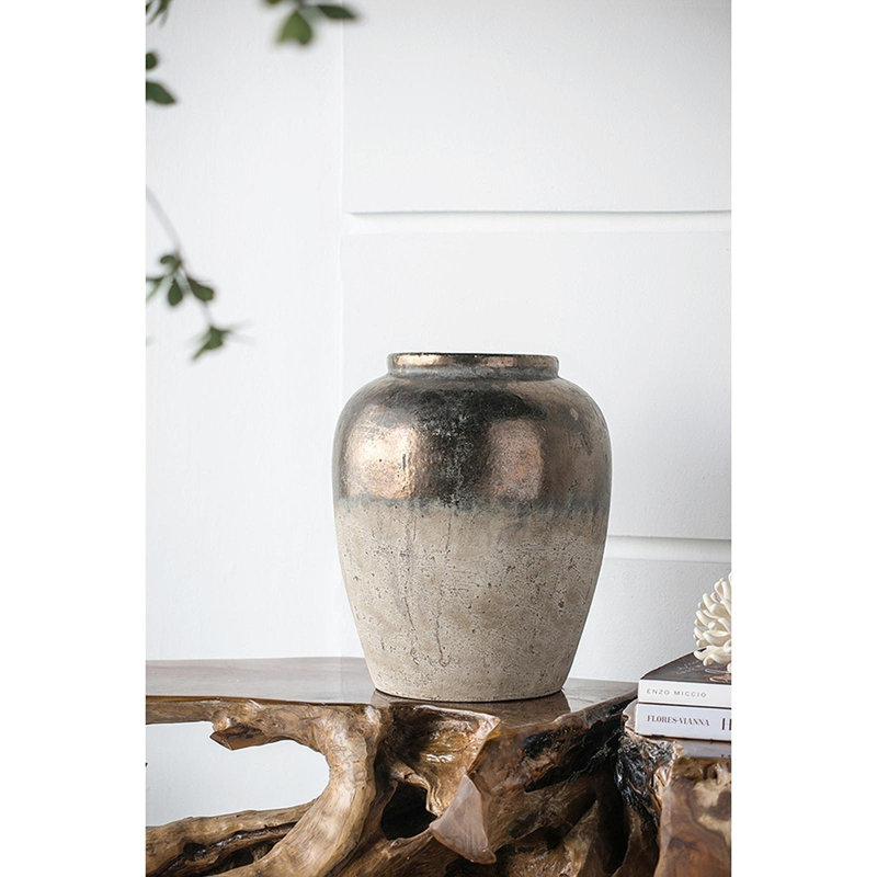 Vase rond en céramique brun Sienna, H 16 po x l 13 po x P 13 po