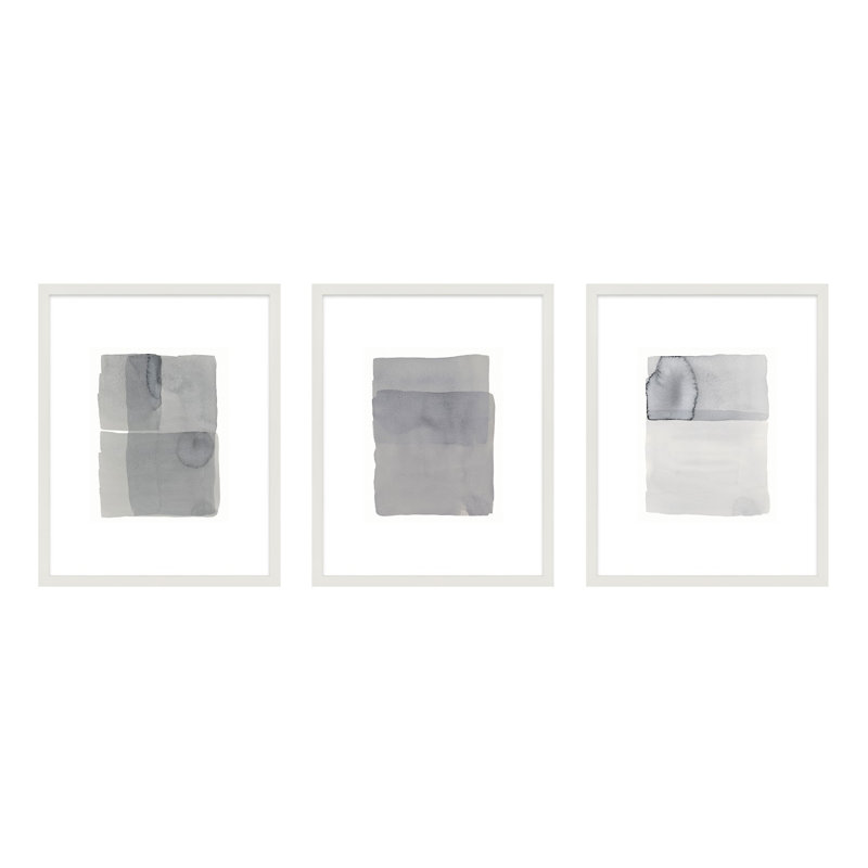 Gray On Gray Set Of 3 Print by Jacques Pilon, 25" H x 20" W, White Wood