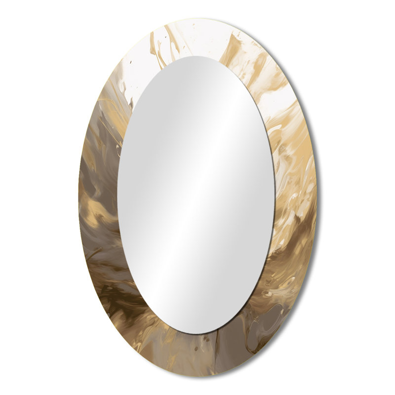 Blanc et or Aqua Symphony - Miroir mural moderne ovale, 36 po x 24 po