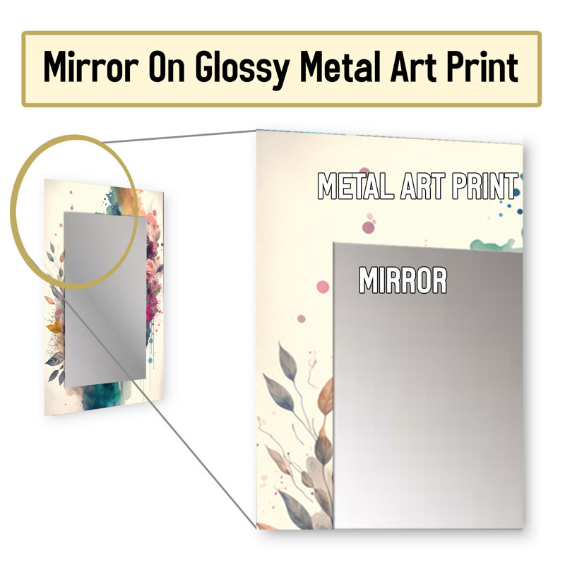 Mignon hiboux Floral Art II - miroir hibou, miroir mural moderne unique, impression d'art en métal, 32 po x 24 po
