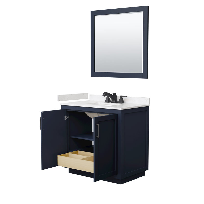 Ensemble de meuble-lavabo simple 36 po avec plateau en marbre de culture Miranda, Bleu, Noir mat
